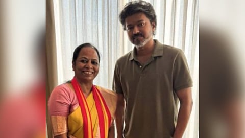Catherine Ezil with TVK chief Vijay