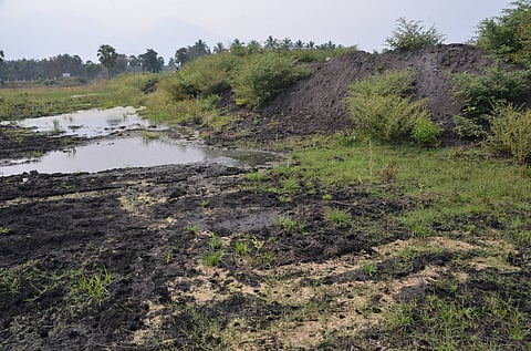 A land parcel, belonging to the temple, in Naranapuram II revenue village is allegedly being used by a private mill to dump chemical waste