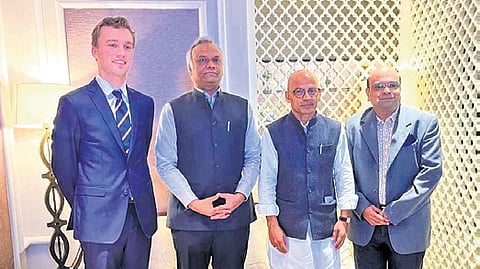 Ministers Priyank Kharge and Sharan Prakash Patil flanked by dignitaries at St John’s Medical College Hospital event