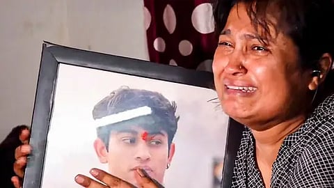 Inna Makan, mother of 23-year-old Sahil Dhaneshra who died after an SUV collided with his motorcycle, mourns