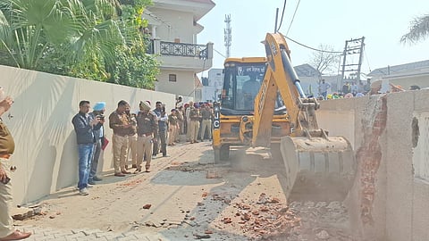 A portion of the frontal section of Congress MLA Sukhpal Singh Khaira’s house in Bholath, Kapurthala, was demolished on Monday.
