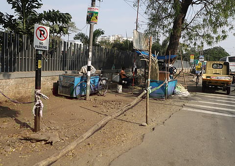 Road users and motorists are irked over the illegal barricades installed on the road sides on the Pankaja Mill Road in Coimbatore