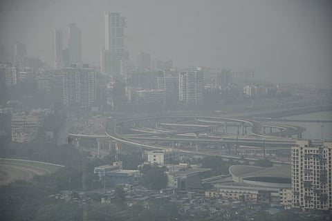In this photo from Feb 03, 2026, parts of Mumbai remain covered in haze amid deteriorating air quality.