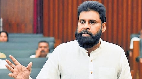 Deputy CM Pawan Kalyan during the assembly session on Tuesday.