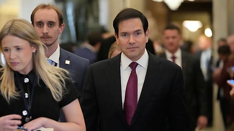 Secretary of State Marco Rubio arrives before President Donald Trump delivers the State of the Union address to a joint session of Congress in the House chamber at the US Capitol in Washington, Tuesday, Feb. 24, 2026.