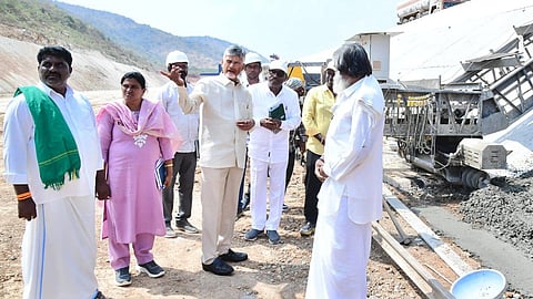 Chief Minister N Chandrababu Naidu inspects feeder canal works of Veligonda Project.