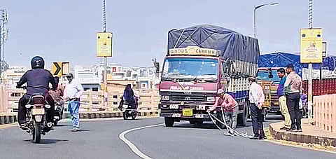 The technical team of Works department inspecting the ROB on Thursday