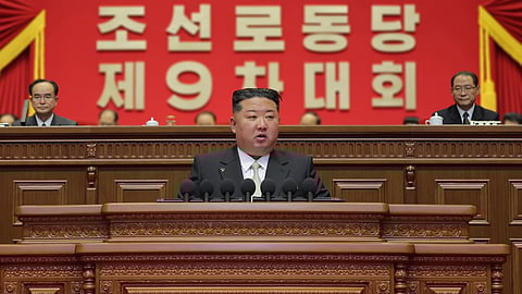 North Korean leader Kim Jong Un delivers a speech during the ruling Workers’ Party Congress in Pyongyang, Thursday, Feb. 19, 2026.