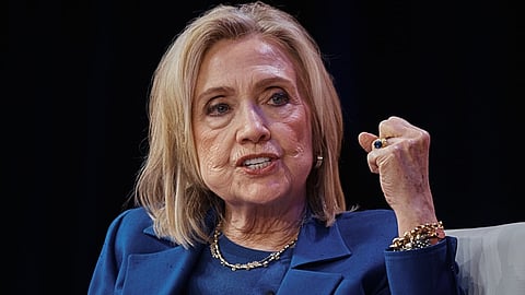 Former U.S. Secretary of State Hillary Clinton speaks during the Clinton Global Initiative, Sept. 24, 2025, in New York.
