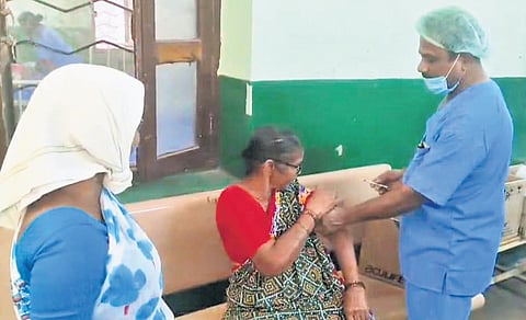 A nurse administers anti-rabies vaccine at Metpally PHC in Jagtial on Thursday