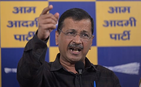 Aam Aadmi Party National Convener Arvind Kejriwal addressing a press briefing at the party headquarters.