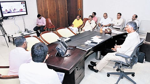 CM Chandrababu Naidu presiding over a review meeting on diarrhoea cases in Srikakulam and milk adulteration in Rajamahendravaram, on Thursday.