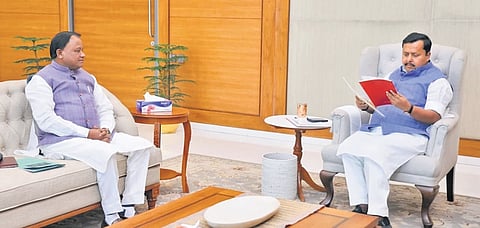 CM Mohan Charan Majhi with national BJP president Nitin Nabin in New Delhi