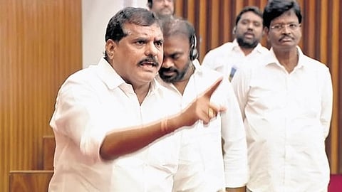 YSRC MLC Botsa Satyanarayana during the council session on Thursday.