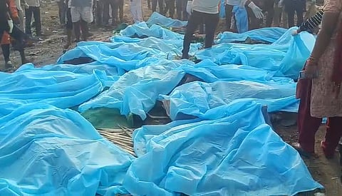 Police have deployed drones to locate body parts that were flung into nearby agricultural fields.