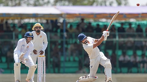 Jammu and Kashmir's Sahil Lotra plays a shot on day five of the Ranji Trophy 2025-26 final cricket match between Karnataka and Jammu and Kashmir, at KSCA Cricket Stadium, in Hubballi, Dharwad district, Saturday, Feb. 28, 2026.
