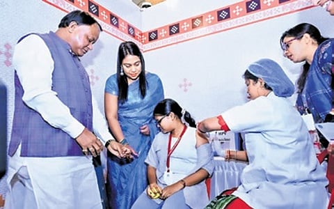 CM Mohan Charan Majhi at the launch of HPV vaccination in Bhubaneswar on Saturday