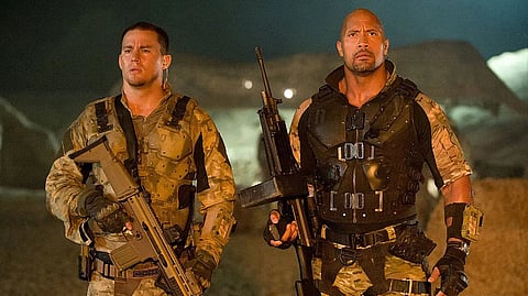 Channing Tatum (L) and Dwayne Johnson (R) in a still from GI Joe: Retaliation (2013)