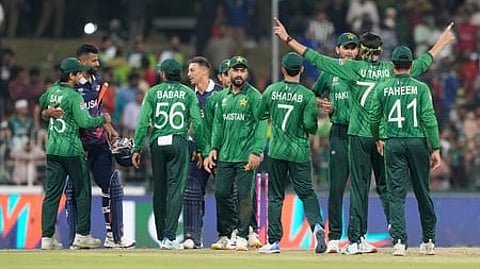 Pakistan cricket team during the T20 World Cup 2026 match against USA.