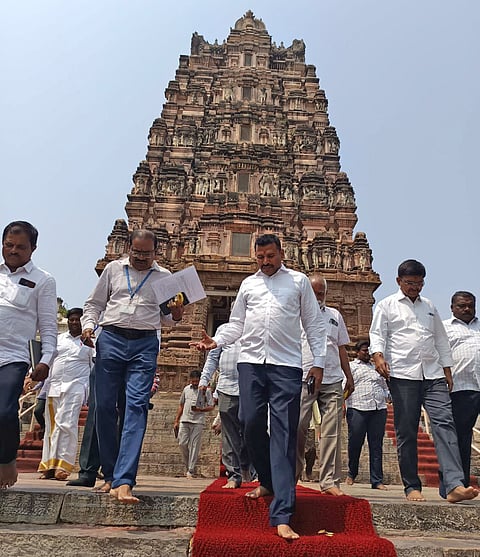 TTD Joint Executive Officer V Veerabrahmam inspected ongoing development works at the Sri Kodandarama Swamy temple premises and Kalyana Vedikas along with senior officials.