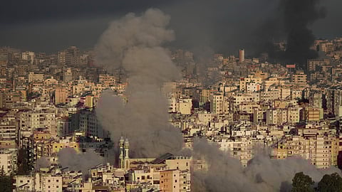 Smoke rises from Israeli airstrikes in Dahiyeh, a southern suburb of Beirut, Lebanon, Tuesday, March 3, 2026.