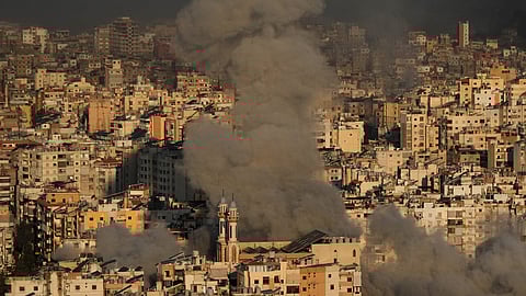 Smoke rises from Israeli airstrikes in Dahiyeh, a southern suburb of Beirut, Lebanon, Tuesday, March 3, 2026.