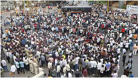 Protesting youngsters in Dharwad