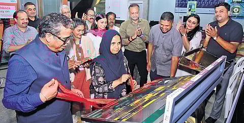 Kochi Metro Rail Limited Managing Director Loknath Behera inaugurating the newly introduced Braille-enabled facilities at Changampuzha Park metro station on Wednesday.
