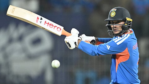 Abhishek Sharma plays a shot during the 2026 ICC Men's T20 Cricket World Cup Super Eights match between India and Zimbabwe at the MA Chidambaram Stadium in Chennai.