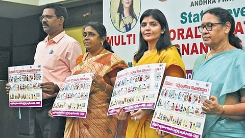 Women’s Commission Chairperson R Sailaja during an awareness workshop in Vijayawada.