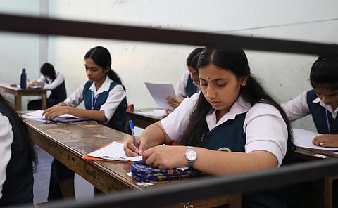 Students appear for the SSLC examination at Cottan Hill Higher Secondary School in Thiruvananthapuram on Thursday