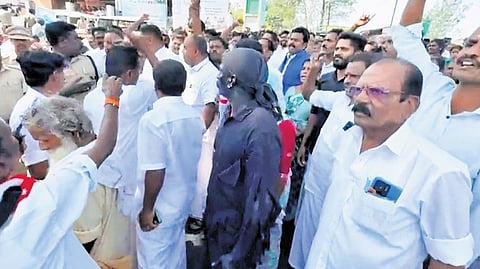 The AIADMK and BJP stage a protest in Gudalur on Thursday, condemning the government’s move to convert 31,150 acres of land into reserve forest.