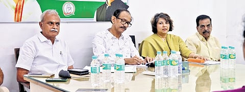 Girish Chodankar chairing a meeting in Puducherry on Friday