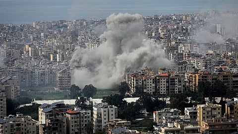 Smoke rises following an Israeli airstrike in Dahiyeh, Beirut's southern suburbs, in Beirut, Lebanon, Friday, March 6, 2026.
