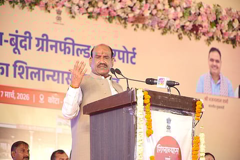 Speaker Om Birla at the launch of the Kota–Bundi Greenfield Airport. PM Modi joined the event virtually.