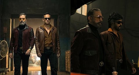 The video shows Rahul Gandhi and Gaurav Gogoi, dressed as the Rajinikanth and Kamal Haasan characters in the movie, walking in style as Anirudh Ravichander's "Aaja Raja" plays in the background.