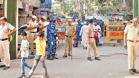 High security in Hatsal village, Uttam Nagar, on Saturday.