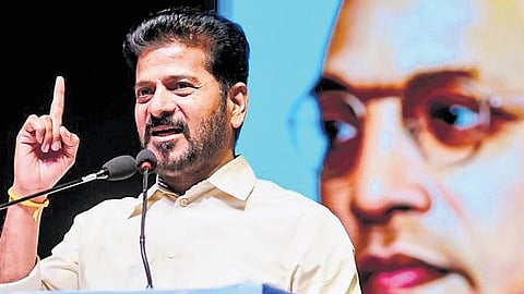 Chief Minister A Revanth Reddy speaks during an event organised by Madiga Employees Coordination Committee.
