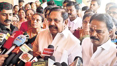 AIADMK chief Edappadi K Palaniswami speaking at a presser in Salem