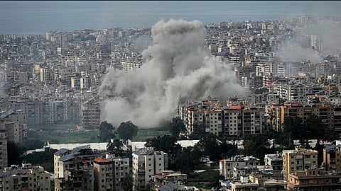 Smoke rises following an Israeli airstrike in Dahiyeh, Beirut's southern suburbs, in Beirut, Lebanon, Friday, March 6, 2026.