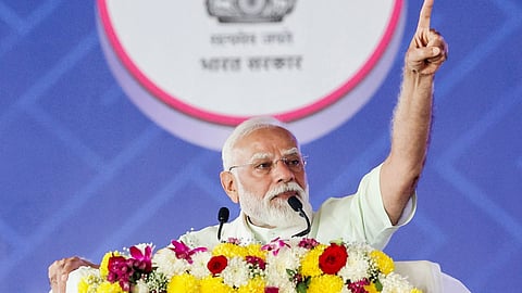 Prime Minister Narendra Modi addresses the gathering during the inauguration and foundation stone laying ceremony of multiple development projects, New Delhi.