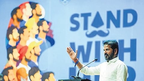 Revanth Reddy during the launch of ’Stand With Her’ campaign.