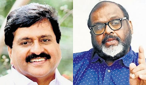 Former MLA VS Sivakumar (L) and CMP general secretary CP John.