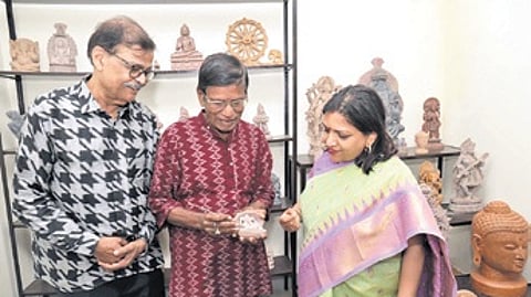 Guha Poonam Tapas Kumar and Santosh Mohapatra at the crafts showroom in Ekamra Haat.