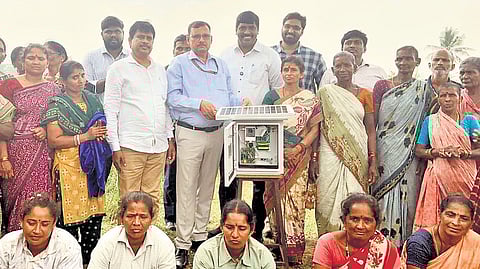 Director of the Dr Ambedkar Foundation Manoj Tiwari officially launched the adaptive IoT-AI based pest control device developed by the Dr B R Ambedkar Chair at Andhra University in the farming fields of Pinagadi village in Pendurthi mandal of Visakhapatnam district on March 8, 2026.