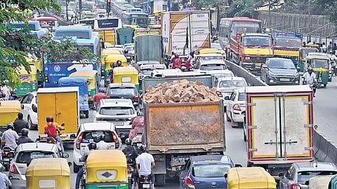 Bengaluru roads congested during peak hours on March 10, 2026.