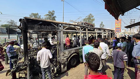 An out-of-control DTC bus allegedly ran over pedestrians, triggering chaos as an angry mob set one bus on fire and vandalised several others. Three people were seriously injured, while police and fire officials brought the situation under control and launched an investigation.