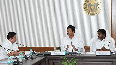 Deputy Chief Minister Mallu Bhatti Vikramarka during the pre-Budget meeting at the Secretariat on March 10, 2026.