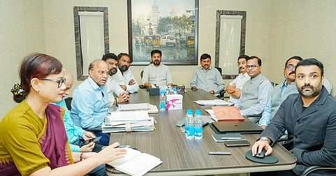 Telangana CM Revanth Reddy during a review meeting on sports infrastructure in the state on Monday.