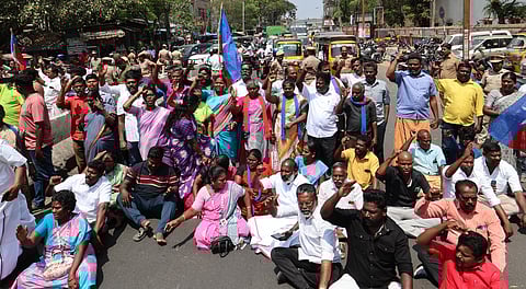 the roadblock protest on the highway severely affected vehicular movement in the area.